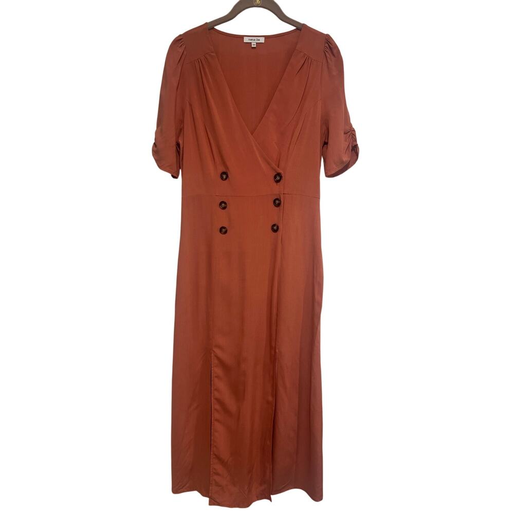 NWOT Avenue Zoe Elegant Cotton Midi Slit Dress Summer Spring Orange Small